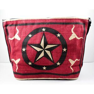 Western Style Unlined Cotton Stencil Tote Bag Purse Texas Star Steer Red